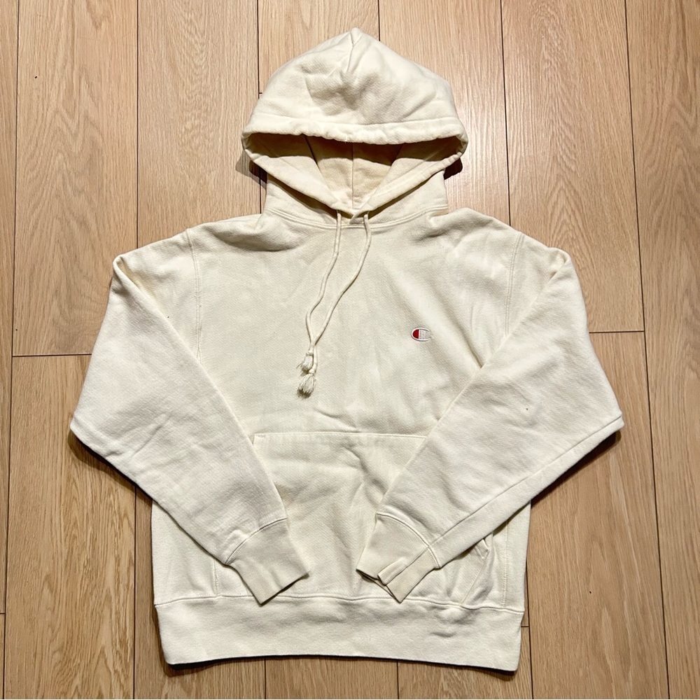 Champion Reverse Weave Hoodie Men’s Medium Cream Sand White Heavyweight Cotton